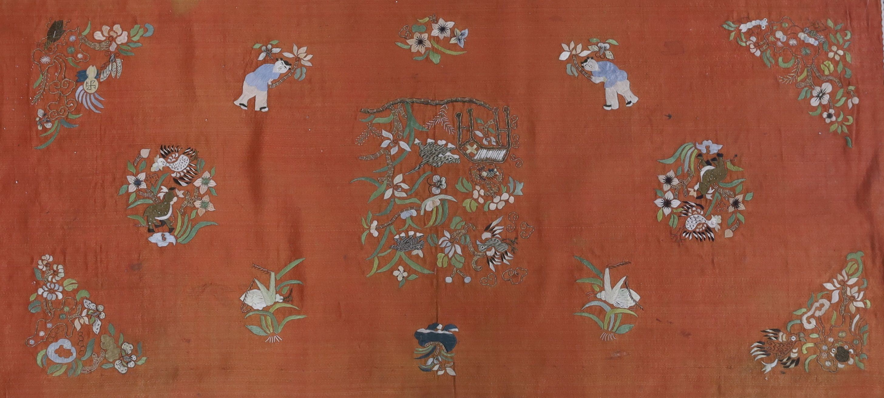 A Chinese embroidered silk panel